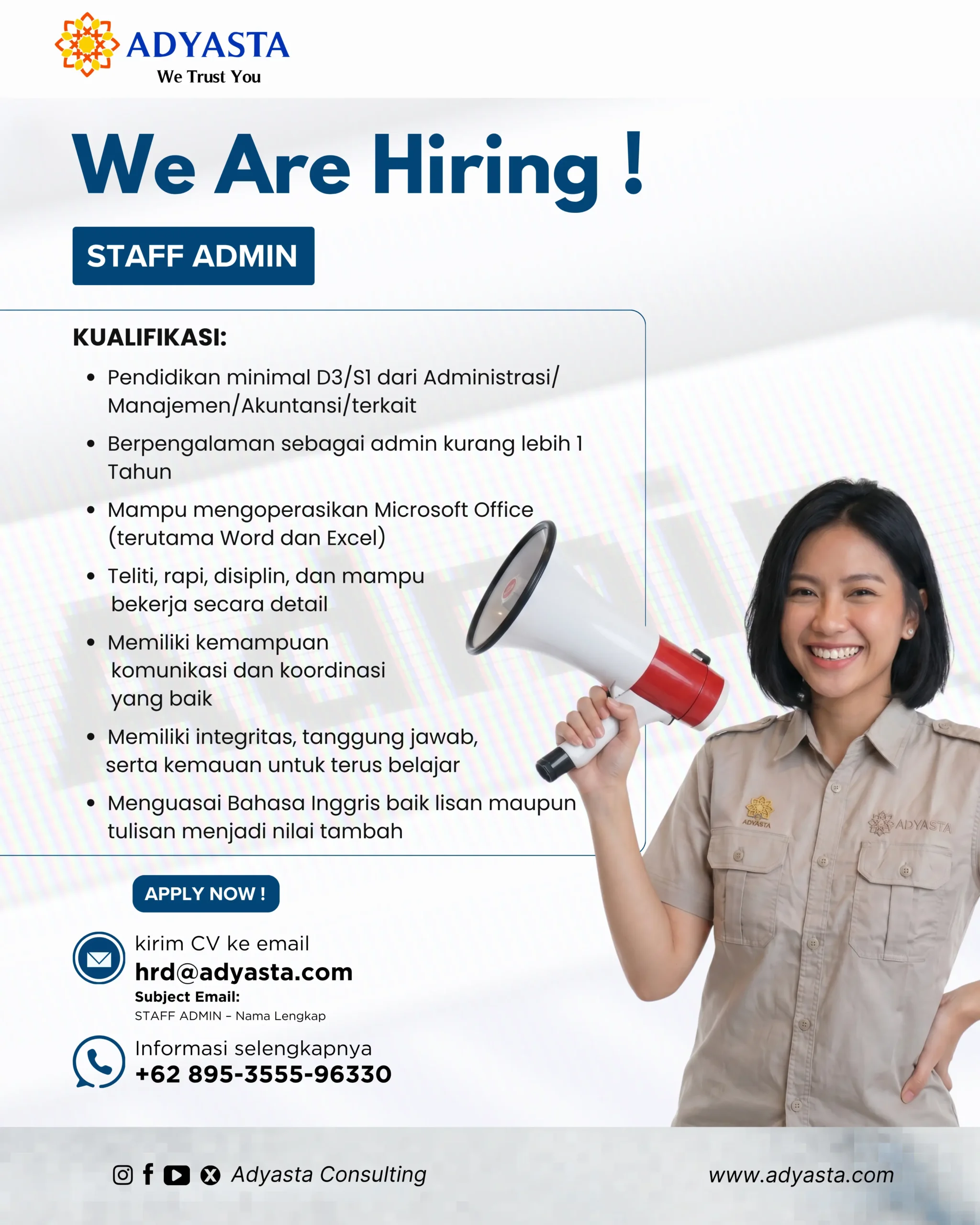 Lowongan Staf Admin di Adyasta